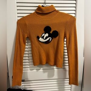 NWT Disney Gold Retro Ribbed Turtleneck Sweater with Mickey Patch